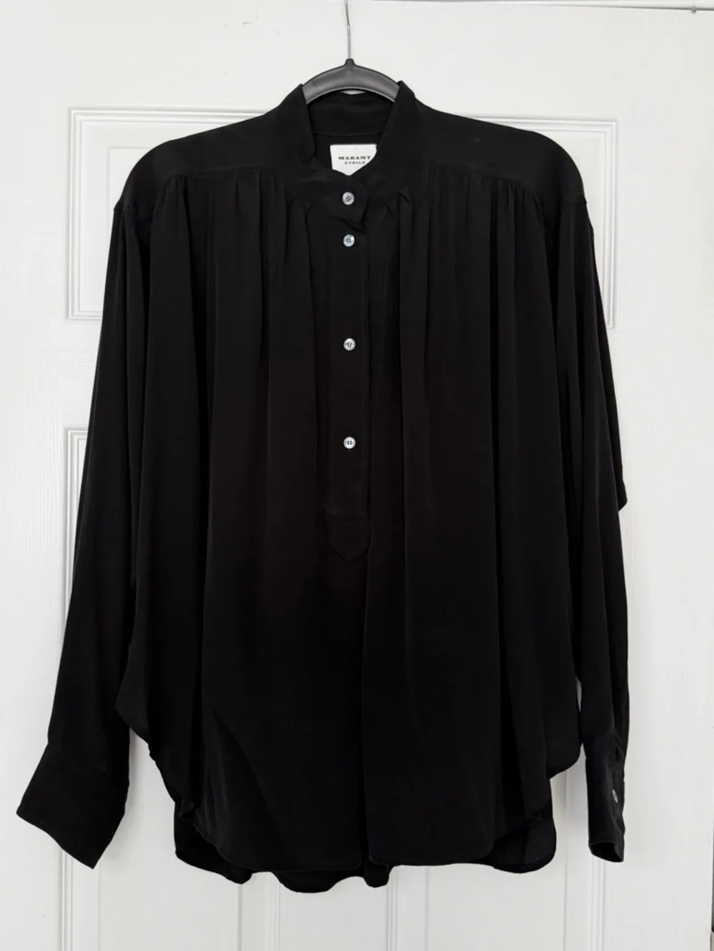 $795 ISABEL MARANT Size 38 • Black Berangere Long Sleeve Cupro Blouse Top. - Picture 2 of 5